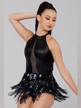 Weissman 16878 “Let Them Know” Black Sequin Fringe Dance Costume Adult Small